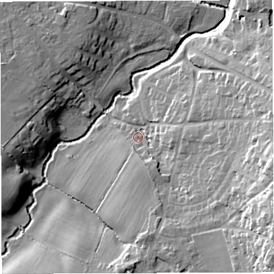 Shaded relief map of the ground around BS362BN, computed from Environment Agency LiDAR. The ground here sits at about 45 m above sea level and falls 29 m across the surrounding 800 m. Surface water reaching this point runs off ground lying to the south-east, 26.1 m higher.