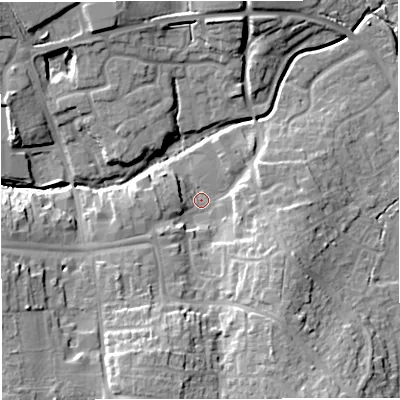 Shaded relief map of the ground around BS376AA, computed from Environment Agency LiDAR. The ground here sits at about 92 m above sea level and falls 18 m across the surrounding 800 m. Surface water reaching this point runs off ground lying to the south-south-west, 11.8 m higher.