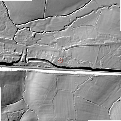 Shaded relief map of the ground around BS376LR, computed from Environment Agency LiDAR. The ground here sits at about 101 m above sea level and falls 19 m across the surrounding 800 m. Surface water reaching this point runs off ground lying to the east-south-east, 2.9 m higher.