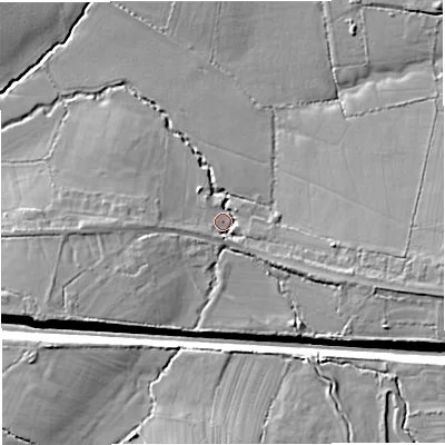 Shaded relief map of the ground around BS376LU, computed from Environment Agency LiDAR. The ground here sits at about 101 m above sea level and falls 12 m across the surrounding 800 m. Surface water reaching this point runs off ground lying to the east-south-east, 7.5 m higher.