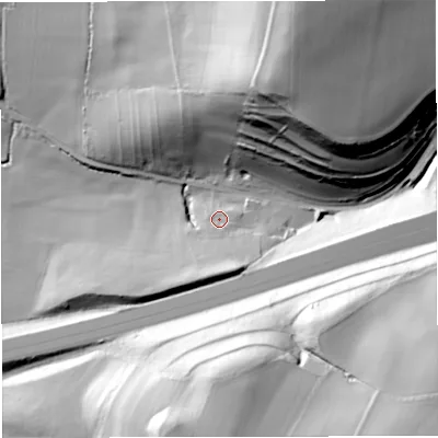 Shaded relief map of the ground around BS376RX, computed from Environment Agency LiDAR. The ground here sits at about 134 m above sea level and falls 87 m across the surrounding 800 m. Surface water reaching this point runs off ground lying to the south-south-east, 18.5 m higher.