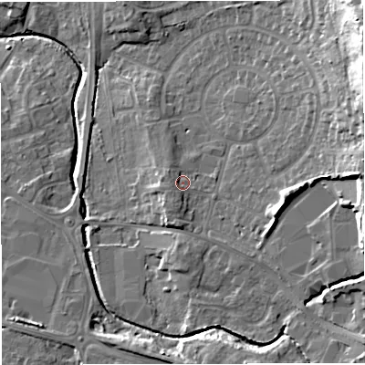 Shaded relief map of the ground around BS377AE, computed from Environment Agency LiDAR. The ground here sits at about 84 m above sea level and falls 32 m across the surrounding 800 m. Surface water reaching this point runs off ground lying to the south-west, 2.3 m higher.