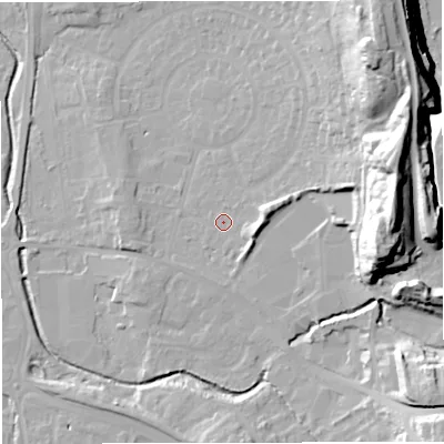 Shaded relief map of the ground around BS377AF, computed from Environment Agency LiDAR. The ground here sits at about 84 m above sea level and falls 46 m across the surrounding 800 m. Surface water reaching this point runs off ground lying to the east-north-east, 5.4 m higher.