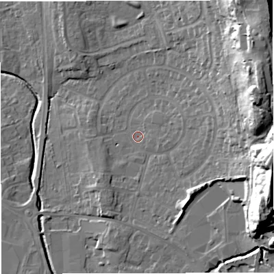 Shaded relief map of the ground around BS377AG, computed from Environment Agency LiDAR. The ground here sits at about 82 m above sea level and falls 37 m across the surrounding 800 m. Surface water reaching this point runs off ground lying to the east-south-east, 30.8 m higher.