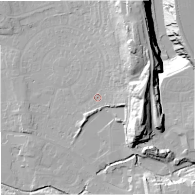 Shaded relief map of the ground around BS377AU, computed from Environment Agency LiDAR. The ground here sits at about 85 m above sea level and falls 47 m across the surrounding 800 m. Surface water reaching this point runs off ground lying to the east, 27.3 m higher.