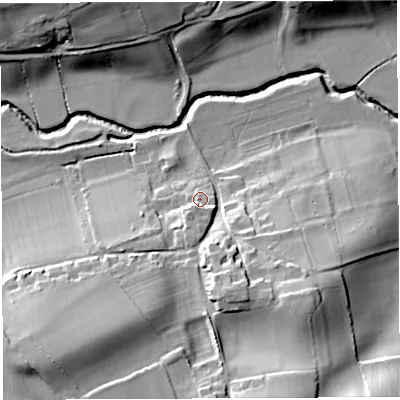 Shaded relief map of the ground around BS394ER, computed from Environment Agency LiDAR. The ground here sits at about 42 m above sea level and falls 22 m across the surrounding 800 m. Surface water reaching this point runs off ground lying to the south, 5.0 m higher.