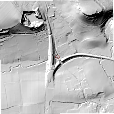 Shaded relief map of the ground around BS396EB, computed from Environment Agency LiDAR. The ground here sits at about 86 m above sea level and falls 66 m across the surrounding 800 m. Surface water reaching this point runs off ground lying to the north-west, 60.3 m higher.