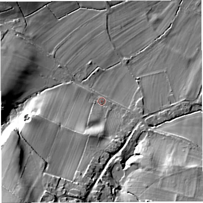 Shaded relief map of the ground around BS406BQ, computed from Environment Agency LiDAR. The ground here sits at about 83 m above sea level and falls 54 m across the surrounding 800 m. Surface water reaching this point runs off ground lying to the south-west, 41.2 m higher.