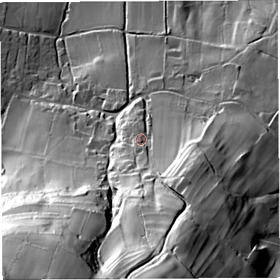 Shaded relief map of the ground around BS406LA, computed from Environment Agency LiDAR. The ground here sits at about 118 m above sea level and falls 119 m across the surrounding 800 m. Surface water reaching this point runs off ground lying to the south, 67.6 m higher.