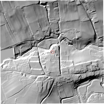 Shaded relief map of the ground around BS408QD, computed from Environment Agency LiDAR. The ground here sits at about 55 m above sea level and falls 47 m across the surrounding 800 m. Surface water reaching this point runs off ground lying to the south-south-west, 3.6 m higher.