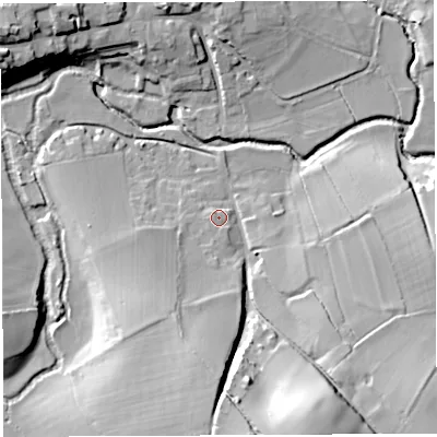 Shaded relief map of the ground around BS408SX, computed from Environment Agency LiDAR. The ground here sits at about 43 m above sea level and falls 31 m across the surrounding 800 m. Surface water reaching this point runs off ground lying to the south-south-west, 1.9 m higher.