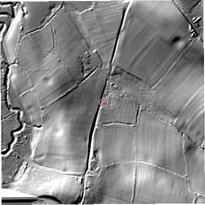 Shaded relief map of the ground around BS408SZ, computed from Environment Agency LiDAR. The ground here sits at about 51 m above sea level and falls 39 m across the surrounding 800 m. Surface water reaching this point runs off ground lying to the south-south-east, 29.6 m higher.