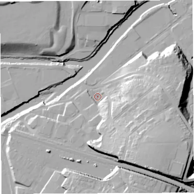 Shaded relief map of the ground around BS44AA, computed from Environment Agency LiDAR. The ground here sits at about 10 m above sea level and falls 37 m across the surrounding 800 m. Surface water reaching this point runs off ground lying to the south-east, 29.3 m higher.