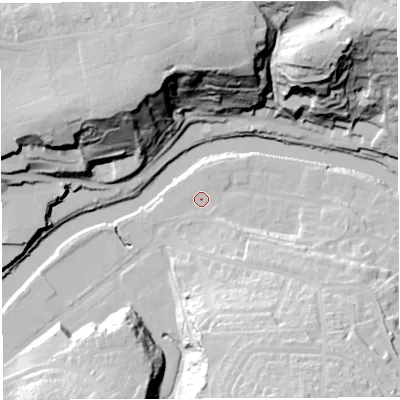 Shaded relief map of the ground around BS44WW, computed from Environment Agency LiDAR. The ground here sits at about 10 m above sea level and falls 58 m across the surrounding 800 m. Surface water reaching this point runs off ground lying to the south-east, 1.0 m higher.