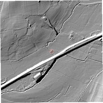 Shaded relief map of the ground around BS481TL, computed from Environment Agency LiDAR. The ground here sits at about 8 m above sea level and falls 16 m across the surrounding 800 m. Surface water reaching this point runs off ground lying to the north-north-west, 15.0 m higher.