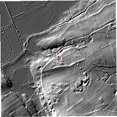 Shaded relief map of the ground around BS484BZ, computed from Environment Agency LiDAR. The ground here sits at about 10 m above sea level and falls 21 m across the surrounding 800 m. Surface water reaching this point runs off ground lying to the south-east, 5.0 m higher.