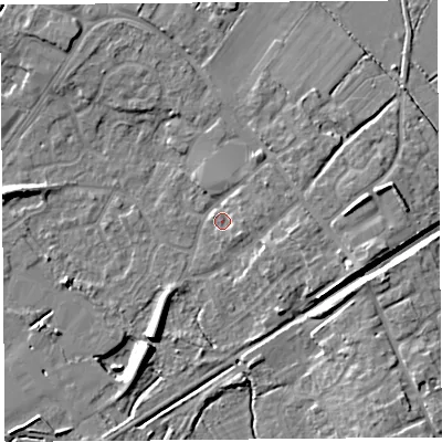 Shaded relief map of the ground around BS494AQ, computed from Environment Agency LiDAR. The ground here sits at about 7 m above sea level and falls 9 m across the surrounding 800 m. Surface water reaching this point runs off ground lying to the north-east, 4.1 m higher.