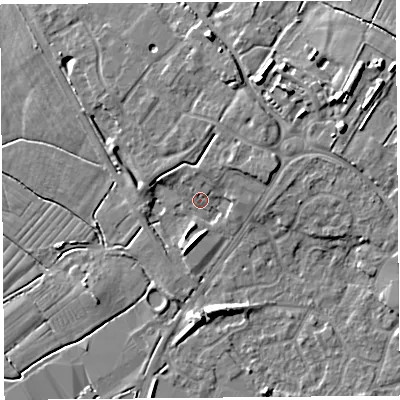 Shaded relief map of the ground around BS494AR, computed from Environment Agency LiDAR. The ground here sits at about 7 m above sea level and falls 8 m across the surrounding 800 m. Surface water reaching this point runs off ground lying to the north-north-east, 3.0 m higher.