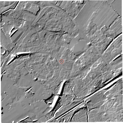 Shaded relief map of the ground around BS494QQ, computed from Environment Agency LiDAR. The ground here sits at about 6 m above sea level and falls 9 m across the surrounding 800 m. Surface water reaching this point runs off ground lying to the south, 7.0 m higher.