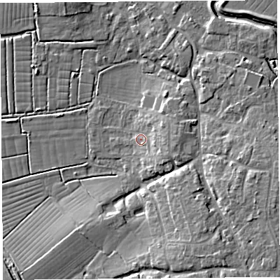 Shaded relief map of the ground around BS495DR, computed from Environment Agency LiDAR. The ground here sits at about 7 m above sea level and falls 11 m across the surrounding 800 m. Surface water reaching this point runs off ground lying to the east-south-east, 4.3 m higher.