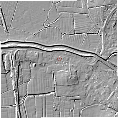Shaded relief map of the ground around BS495EA, computed from Environment Agency LiDAR. The ground here sits at about 6 m above sea level and falls 9 m across the surrounding 800 m. Surface water reaching this point runs off ground lying to the south-south-east, 3.9 m higher.