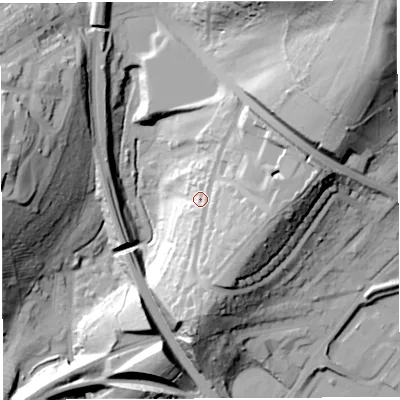 Shaded relief map of the ground around BS79NG, computed from Environment Agency LiDAR. The ground here sits at about 35 m above sea level and falls 46 m across the surrounding 800 m. Surface water reaching this point runs off ground lying to the east-south-east, 10.5 m higher.