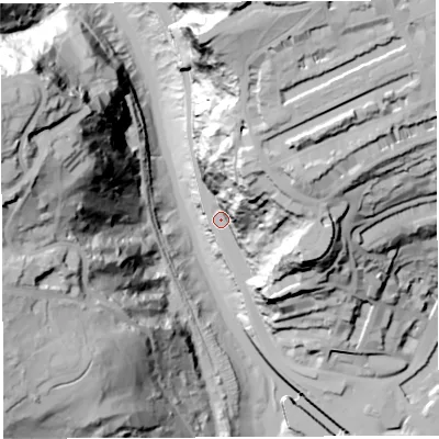 Shaded relief map of the ground around BS84NU, computed from Environment Agency LiDAR. The ground here sits at about 9 m above sea level and falls 101 m across the surrounding 800 m. Surface water reaching this point runs off ground lying to the north-north-east, 56.4 m higher.