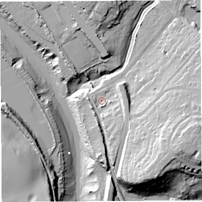 Shaded relief map of the ground around BS91EA, computed from Environment Agency LiDAR. The ground here sits at about 9 m above sea level and falls 44 m across the surrounding 800 m. Surface water reaching this point runs off ground lying to the south-east, 10.3 m higher.