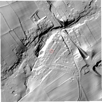 Shaded relief map of the ground around CA101BB, computed from Environment Agency LiDAR. The ground here sits at about 106 m above sea level and falls 59 m across the surrounding 800 m. Surface water reaching this point runs off ground lying to the south-south-west, 6.6 m higher.