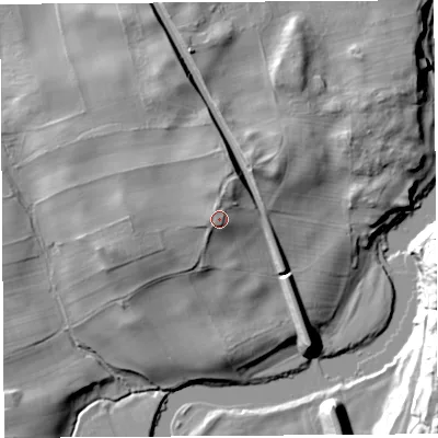 Shaded relief map of the ground around CA101BZ, computed from Environment Agency LiDAR. The ground here sits at about 95 m above sea level and falls 31 m across the surrounding 800 m. Surface water reaching this point runs off ground lying to the north, 2.4 m higher.