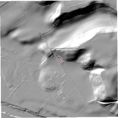 Shaded relief map of the ground around CA101DH, computed from Environment Agency LiDAR. The ground here sits at about 83 m above sea level and falls 55 m across the surrounding 800 m. Surface water reaching this point runs off ground lying to the north-east, 26.6 m higher.