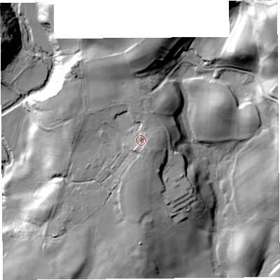 Shaded relief map of the ground around CA101EU, computed from Environment Agency LiDAR. The ground here sits at about 113 m above sea level and falls 54 m across the surrounding 800 m. Surface water reaching this point runs off ground lying to the east-south-east, 3.0 m higher.