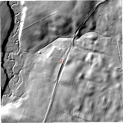 Shaded relief map of the ground around CA101HA, computed from Environment Agency LiDAR. The ground here sits at about 134 m above sea level and falls 23 m across the surrounding 800 m. Surface water reaching this point runs off ground lying to the east, 3.0 m higher.