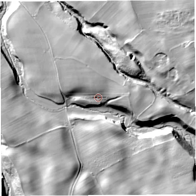 Shaded relief map of the ground around CA101HW, computed from Environment Agency LiDAR. The ground here sits at about 196 m above sea level and falls 67 m across the surrounding 800 m. Surface water reaching this point runs off ground lying to the east-north-east, 13.1 m higher.