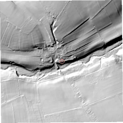 Shaded relief map of the ground around CA101PN, computed from Environment Agency LiDAR. The ground here sits at about 116 m above sea level and falls 38 m across the surrounding 800 m. Surface water reaching this point runs off ground lying to the north, 20.8 m higher.