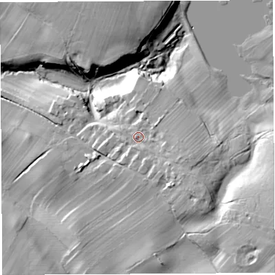 Shaded relief map of the ground around CA101TX, computed from Environment Agency LiDAR. The ground here sits at about 174 m above sea level and falls 34 m across the surrounding 800 m. Surface water reaching this point runs off ground lying to the east, 5.7 m higher.
