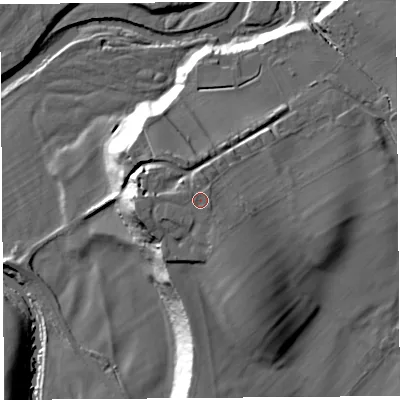 Shaded relief map of the ground around CA102DE, computed from Environment Agency LiDAR. The ground here sits at about 137 m above sea level and falls 28 m across the surrounding 800 m. Surface water reaching this point runs off ground lying to the south, 1.8 m higher.