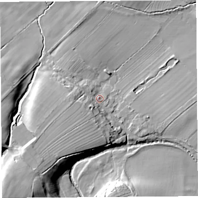 Shaded relief map of the ground around CA102DR, computed from Environment Agency LiDAR. The ground here sits at about 132 m above sea level and falls 32 m across the surrounding 800 m. Surface water reaching this point runs off ground lying to the south-west, 14.7 m higher.