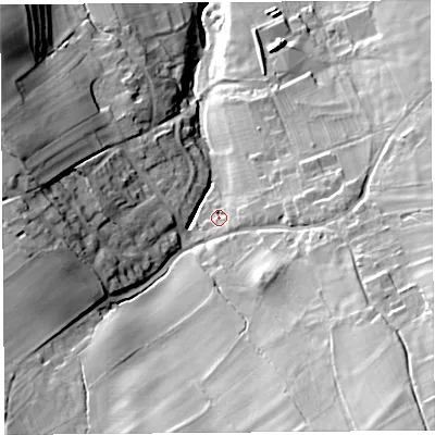 Shaded relief map of the ground around CA102JG, computed from Environment Agency LiDAR. The ground here sits at about 160 m above sea level and falls 46 m across the surrounding 800 m. Surface water reaching this point runs off ground lying to the east-south-east, 3.9 m higher.