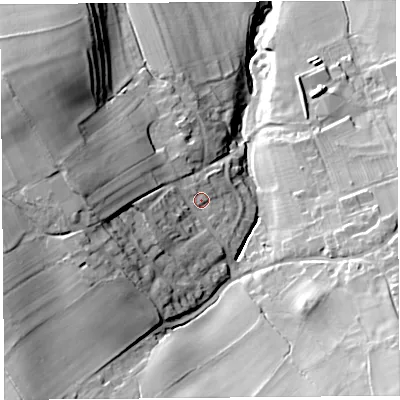Shaded relief map of the ground around CA102JR, computed from Environment Agency LiDAR. The ground here sits at about 162 m above sea level and falls 46 m across the surrounding 800 m. Surface water reaching this point runs off ground lying to the west-south-west, 8.6 m higher.