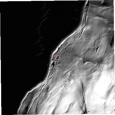 Shaded relief map of the ground around CA102ND, computed from Environment Agency LiDAR. The ground here sits at about 157 m above sea level and falls 247 m across the surrounding 800 m. Surface water reaching this point runs off ground lying to the south-east, 166.1 m higher.