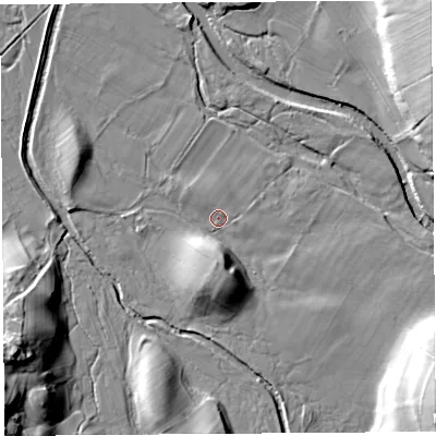 Shaded relief map of the ground around CA102RH, computed from Environment Agency LiDAR. The ground here sits at about 176 m above sea level and falls 19 m across the surrounding 800 m. Surface water reaching this point runs off ground lying to the east-south-east, 2.0 m higher.