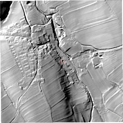 Shaded relief map of the ground around CA103AY, computed from Environment Agency LiDAR. The ground here sits at about 137 m above sea level and falls 47 m across the surrounding 800 m. Surface water reaching this point runs off ground lying to the south-south-west, 34.9 m higher.