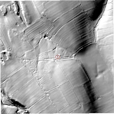 Shaded relief map of the ground around CA103DD, computed from Environment Agency LiDAR. The ground here sits at about 186 m above sea level and falls 44 m across the surrounding 800 m. Surface water reaching this point runs off ground lying to the south-south-east, 17.8 m higher.