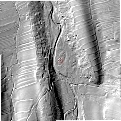 Shaded relief map of the ground around CA103HH, computed from Environment Agency LiDAR. The ground here sits at about 170 m above sea level and falls 37 m across the surrounding 800 m. Surface water reaching this point runs off ground lying to the south-south-east, 2.0 m higher.