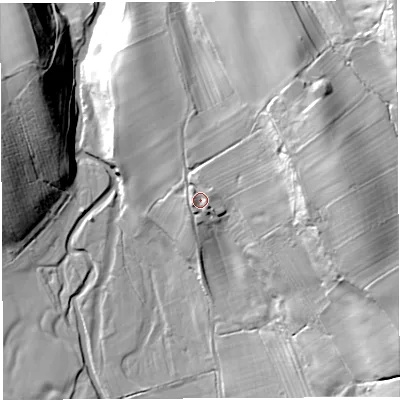 Shaded relief map of the ground around CA103HU, computed from Environment Agency LiDAR. The ground here sits at about 171 m above sea level and falls 48 m across the surrounding 800 m. Surface water reaching this point runs off ground lying to the north-east, 16.2 m higher.
