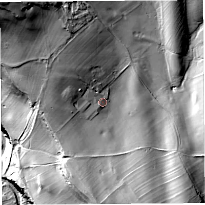 Shaded relief map of the ground around CA103NB, computed from Environment Agency LiDAR. The ground here sits at about 258 m above sea level and falls 73 m across the surrounding 800 m. Surface water reaching this point runs off ground lying to the north-west, 10.9 m higher.