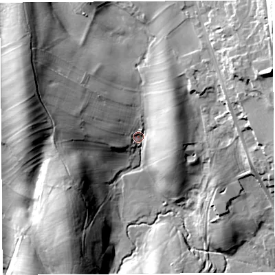 Shaded relief map of the ground around CA103QE, computed from Environment Agency LiDAR. The ground here sits at about 248 m above sea level and falls 29 m across the surrounding 800 m. Surface water reaching this point runs off ground lying to the north-west, 22.3 m higher.