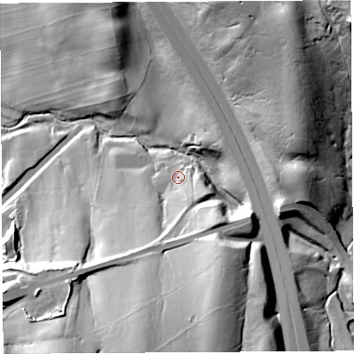 Shaded relief map of the ground around CA103QG, computed from Environment Agency LiDAR. The ground here sits at about 286 m above sea level and falls 85 m across the surrounding 800 m. Surface water reaching this point runs off ground lying to the south-south-east, 8.2 m higher.