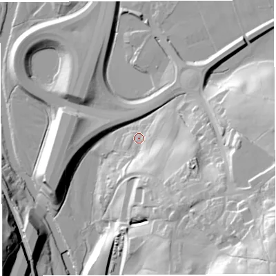 Shaded relief map of the ground around CA103SU, computed from Environment Agency LiDAR. The ground here sits at about 180 m above sea level and falls 63 m across the surrounding 800 m. Surface water reaching this point runs off ground lying to the south-east, 26.9 m higher.